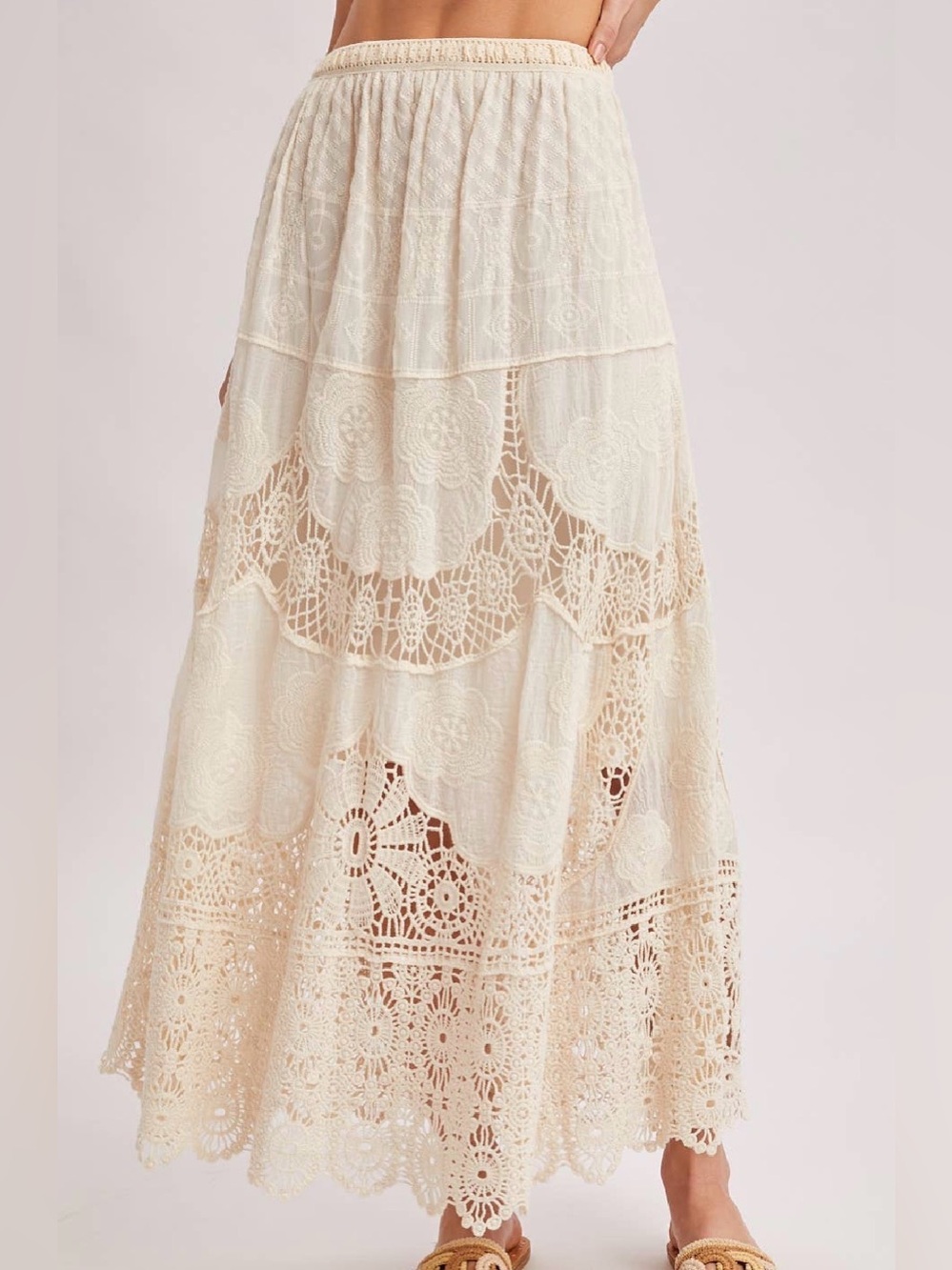 NWT Bluivy Crochet Lace Boho Festival Maxi Long Skirt Ivory - Picture 11 of 12